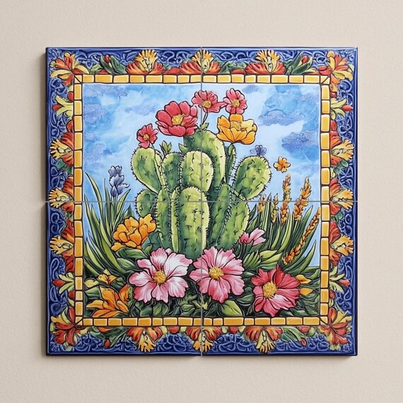 Mural de azulejos de cactus mexicanos — vista 3