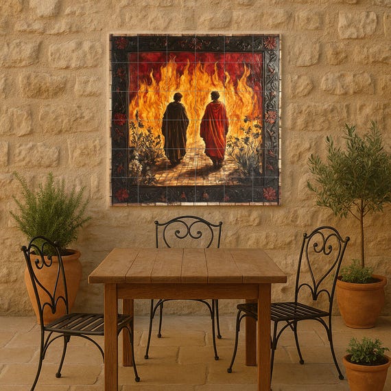 Mural cerámico del Infierno de Dante y Virgilio