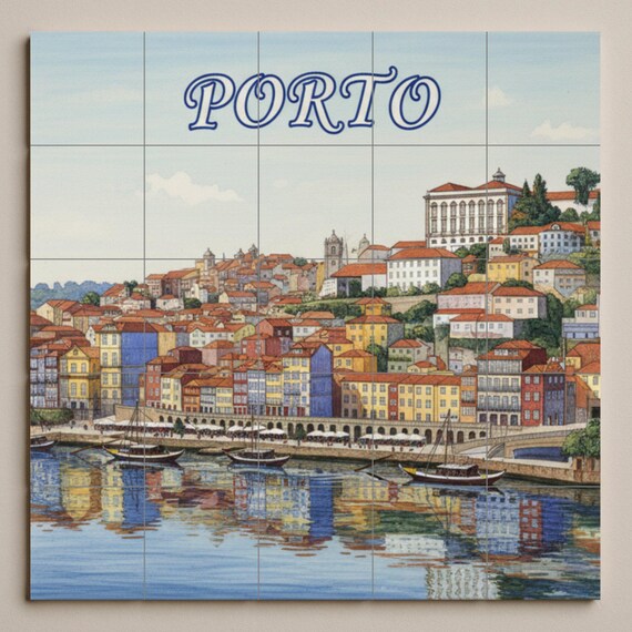Mural de pared de cerámica con la ribera del río Oporto — vista 3