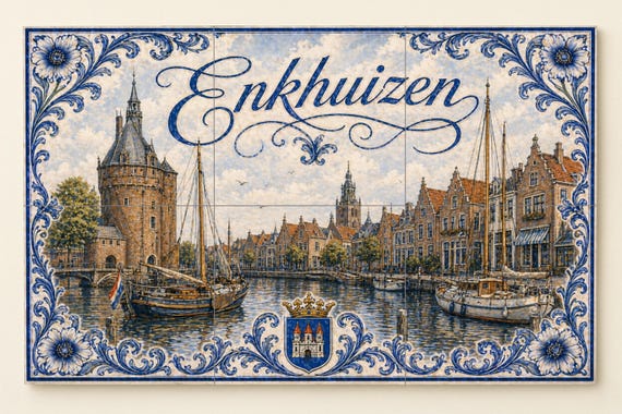Mural de azulejos de cerámica de Enkhuizen, veleros del puerto holandés, arte…