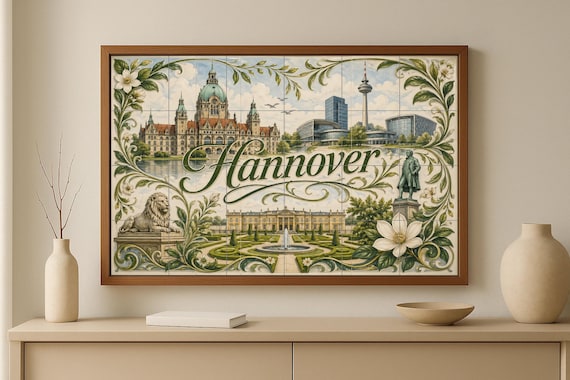 Mural de azulejos de cerámica de Hannover, Alemania, arte mural con paisaje u… — vista 4