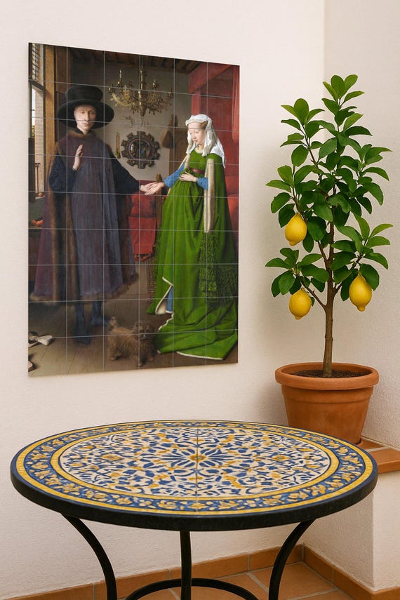 El retrato de Arnolfini de Jan van Eyck — Mural cerámico de Cerámicas La Noria