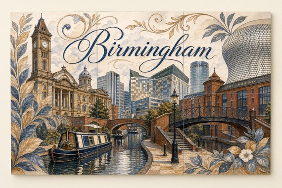 Mural de azulejos de cerámica de Birmingham, Inglaterra, arte mural de canale… — vista 3