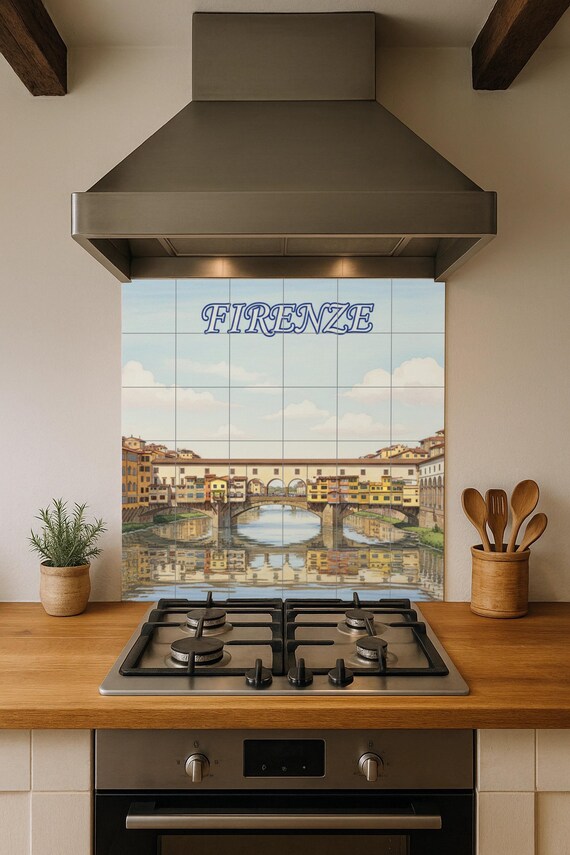 Mural de pared de cerámica del Ponte Vecchio de Florencia — vista 4