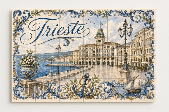 Mural de azulejos de cerámica de Trieste, Italia, arte mural costero del Adri… — vista 2