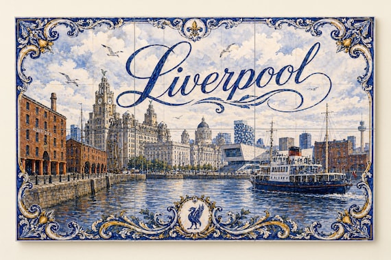 Mural de azulejos de cerámica de Liverpool, Inglaterra, arte mural de Albert … — vista 4