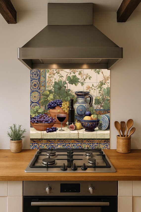 Mural de azulejos de viñedo mediterráneo — vista 3