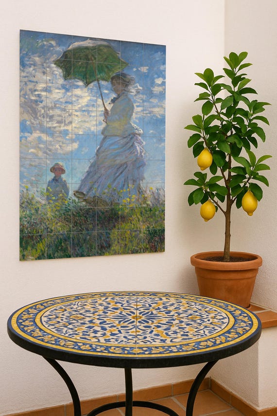 Mural de cerámica "Mujer con sombrilla"