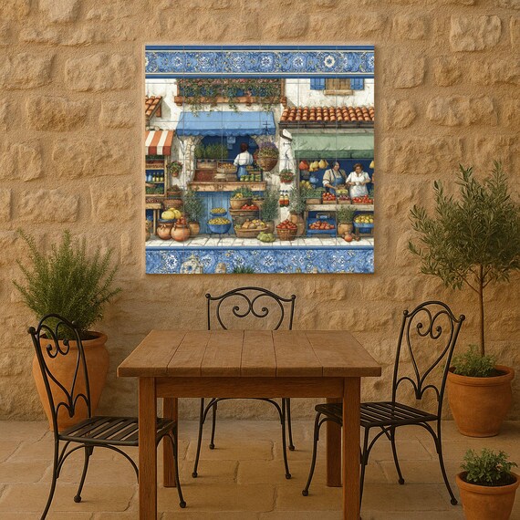 Mural de azulejos de un mercado mediterráneo — vista 2