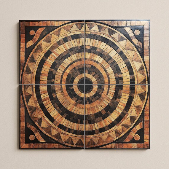 Mural cerámico circular estilo madera — vista 2
