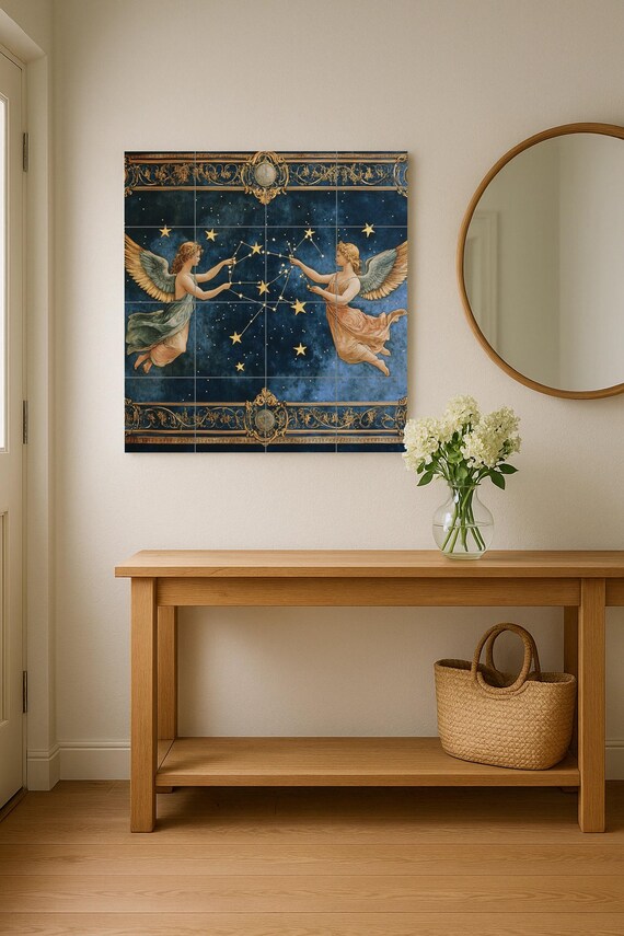 Mural de azulejos cerámicos renacentistas celestiales con constelaciones del … — vista 2