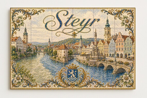 Mural de azulejos de cerámica de Steyr, Austria, con decoración de pared euro… — vista 4