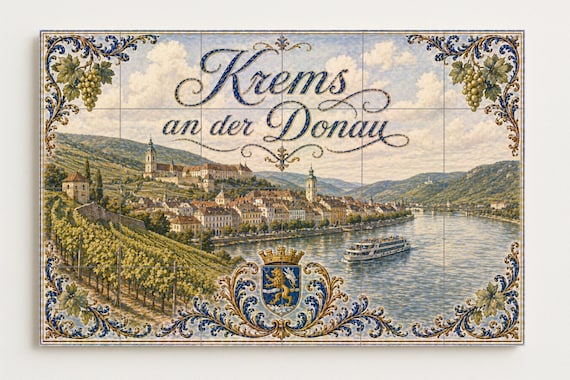 Mural de azulejos de cerámica de Krems an der Donau, arte mural de viñedos de… — vista 4