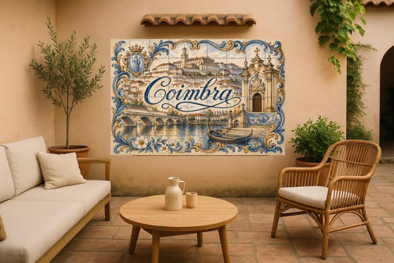 Mural de azulejos de cerámica de Coimbra, Portugal, decoración de la históric… — Mural cerámico de Cerámicas La Noria
