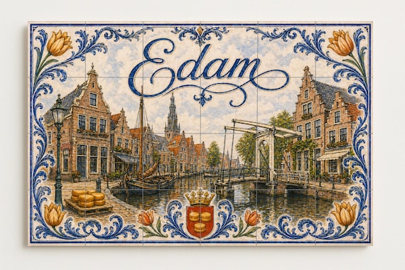 Mural de azulejos de cerámica del puente del canal de Edam, Países Bajos, cas… — vista 4