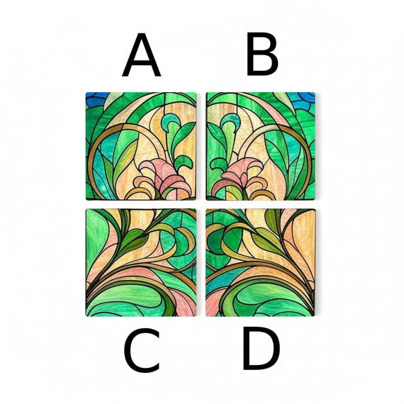 Art Nouveau, mosaico floral, decoración botánica — Posavasos de cerámica y corcho de Cerámicas La Noria