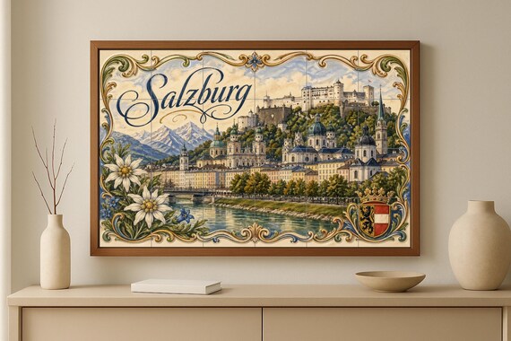 Mural de azulejos de cerámica de la fortaleza de Hohensalzburg en Salzburgo, … — vista 2
