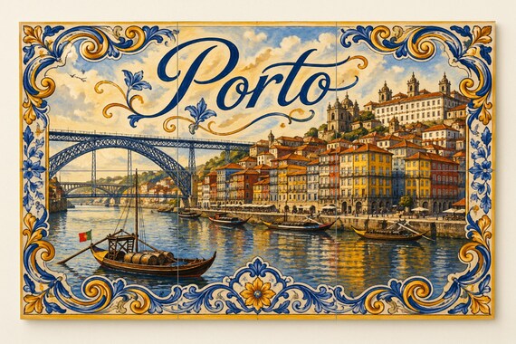 Mural de azulejos cerámicos de Porto Portugal, decoración de la pared del río… — vista 3
