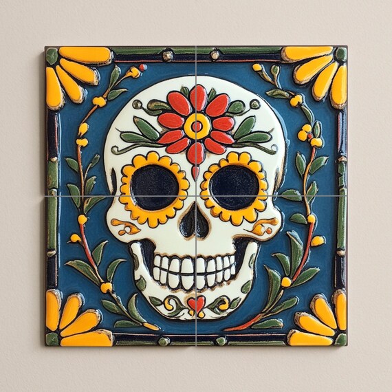 Mural de azulejos con calaveras de azúcar del Día de Muertos — vista 4