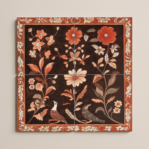 Mural cerámico floral de terracota — vista 2