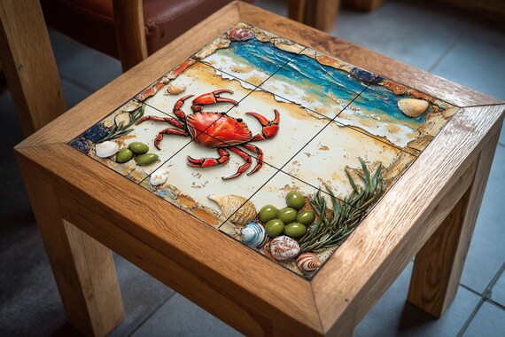 Mural de azulejos de cerámica con cangrejo costero — vista 4