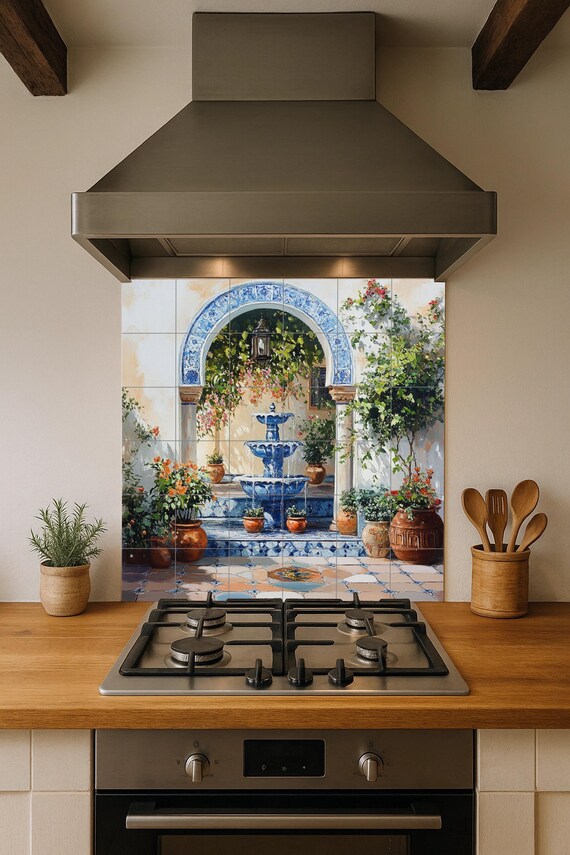 Mural de fuente en patio mediterráneo — vista 4
