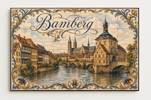 Mural de azulejos de cerámica de Bamberg, arte mural medieval a orillas del r… — vista 2