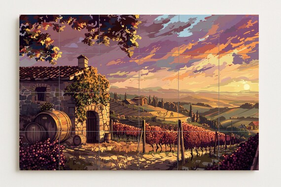 Mural de azulejos con viñedos al atardecer en la Toscana — vista 2