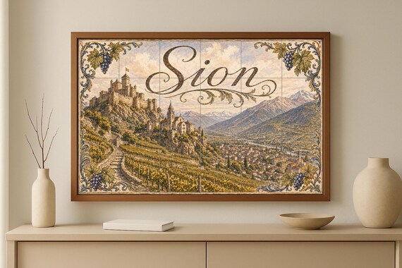 Mural de azulejos de cerámica de Sion, Suiza, decoración de pared con motivos… — vista 2