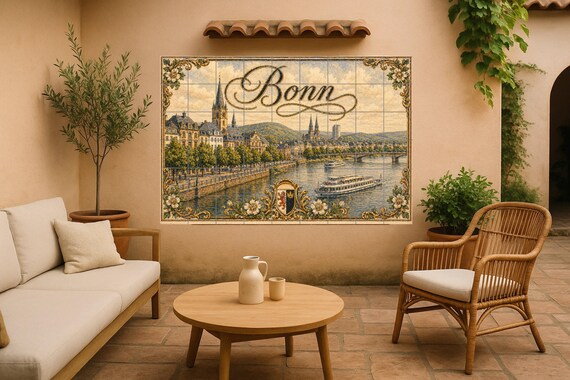 Mural de azulejos de cerámica de Bonn, Alemania, arte mural de paisaje urbano… — vista 3