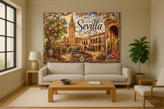 Mural de azulejos cerámicos de La Giralda de Sevilla, decoración de pared and… — vista 2