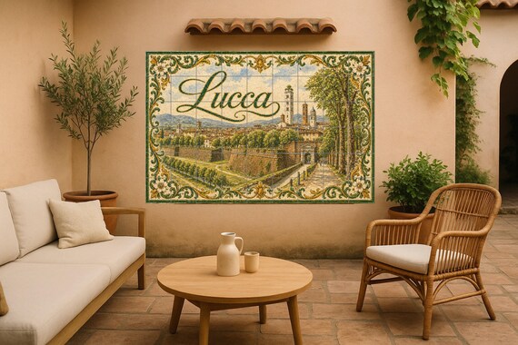 Mural de azulejos de cerámica de Lucca, Toscana, arte mural de la campiña ita… — vista 3