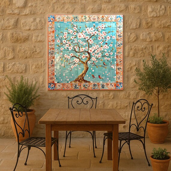 Mural de azulejos de cerámica con flores de cerezo — vista 4