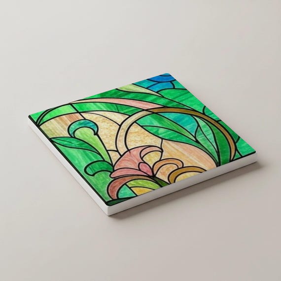 Art Nouveau, mosaico floral, decoración botánica — vista 4