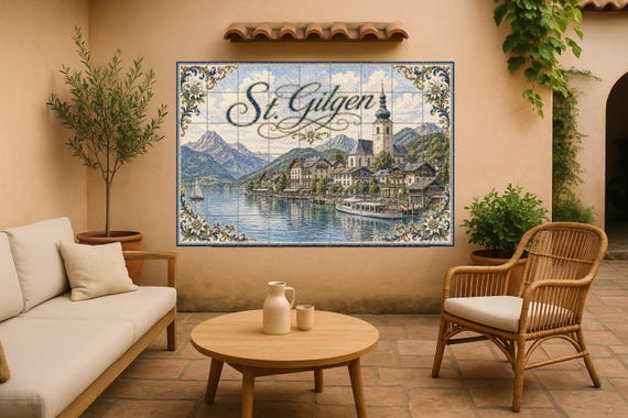 Mural de azulejos de cerámica de St. Gilgen, Austria, decoración de pared con… — Mural cerámico de Cerámicas La Noria