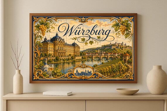 Mural de azulejos de cerámica de Würzburg, Alemania, arte mural de la región … — vista 3