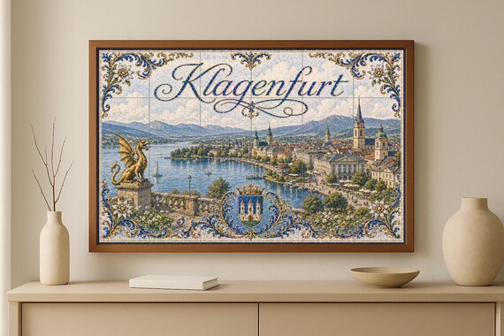 Mural de azulejos cerámicos de Klagenfurt Wörthersee Austria, dragón Lindwurm… — vista 3