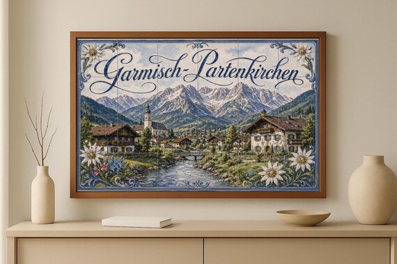 Mural de azulejos de cerámica de Garmisch-Partenkirchen, panel decorativo de … — vista 2
