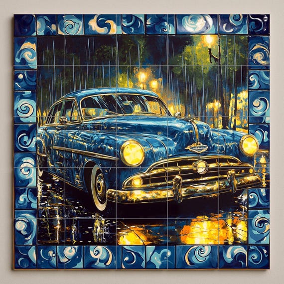 Mural cerámico de coche clásico
