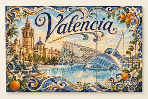 Mural de azulejos cerámicos de Valencia, Ciudad de las Artes y las Ciencias, … — vista 3
