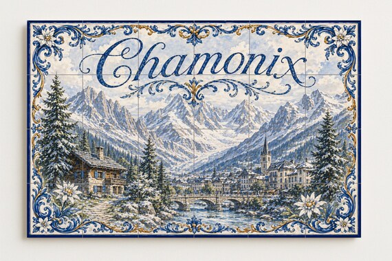 Mural de azulejos de cerámica Chamonix Mont Blanc, decoración de pared alpina… — vista 3