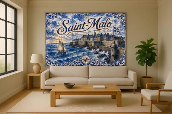 Mural de azulejos de cerámica de Saint-Malo, arte mural costero francés con p… — vista 2