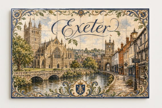 Mural de azulejos de cerámica de Exeter, Inglaterra; decoración de pared con … — vista 4