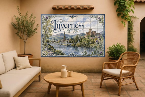 Mural de azulejos de cerámica de Inverness, arte mural de las Tierras Altas e…