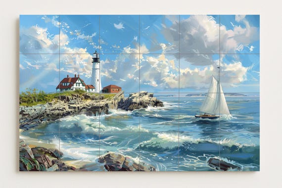 Mural de azulejos con faro náutico — vista 2