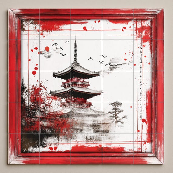 Mural cerámico de pagoda japonesa — vista 3