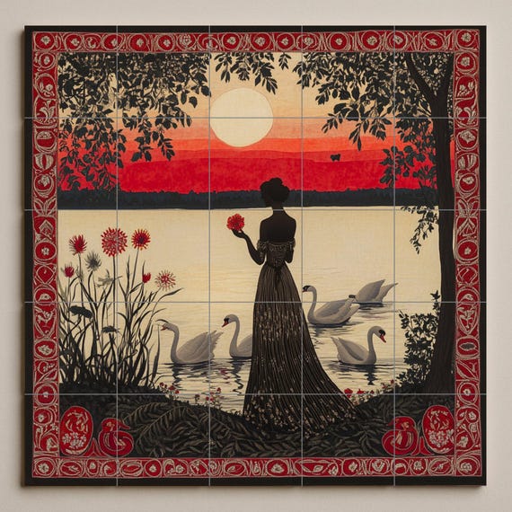 Mural cerámico crepuscular carmesí — vista 3