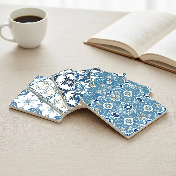 Azulejos portugueses - Posavasos de cerámica azul y blanca — vista 3