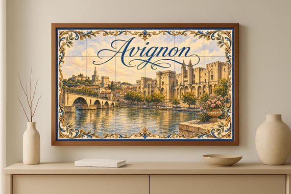 Mural de azulejos cerámicos de Aviñón, Arte mural de Provenza Francia con el … — vista 3
