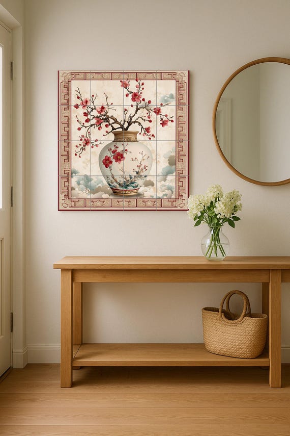 Mural cerámico de flor de ciruelo oriental — vista 2